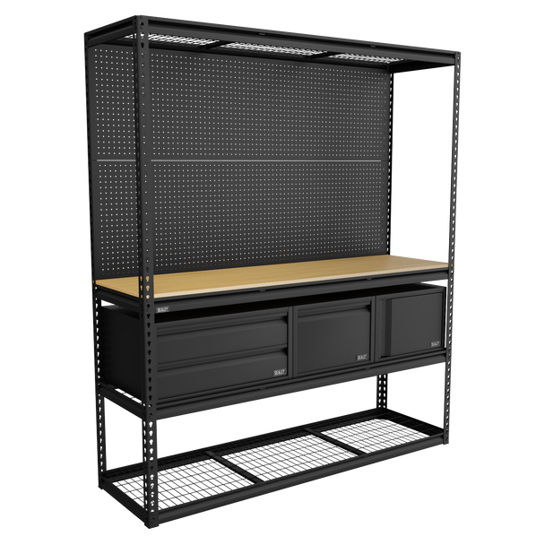 Sealey APMWBCOMBO1 | Heavy-Duty Modular Workbench & Racking Kit with 3 Storage Units