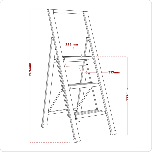 Sealey APSL3 | Aluminium Professional Fold-Flat Step Ladder 3-Step 150kg Capacity - EN 14183