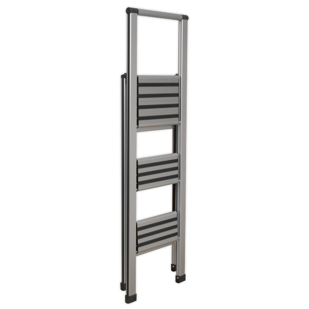 Sealey APSL3 | Aluminium Professional Fold-Flat Step Ladder 3-Step 150kg Capacity - EN 14183
