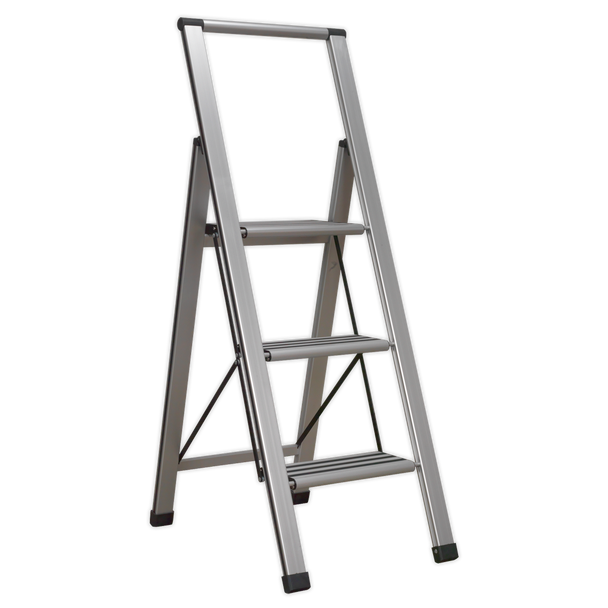 Sealey APSL3 | Aluminium Professional Fold-Flat Step Ladder 3-Step 150kg Capacity - EN 14183