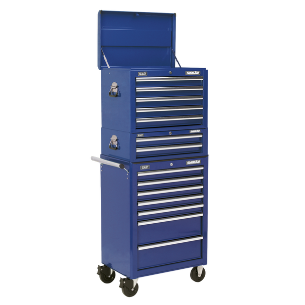 Sealey APSTACKTC │Superline PRO® Topchest, Mid-Box Tool Chest & Rollcab Combination 14 Drawer - Blue