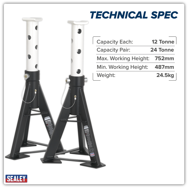 Sealey AS12 | Premier Axle Stands (Pair) 12 Tonne Capacity per Stand High Level