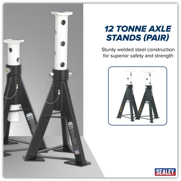 Sealey AS12 | Premier Axle Stands (Pair) 12 Tonne Capacity per Stand High Level