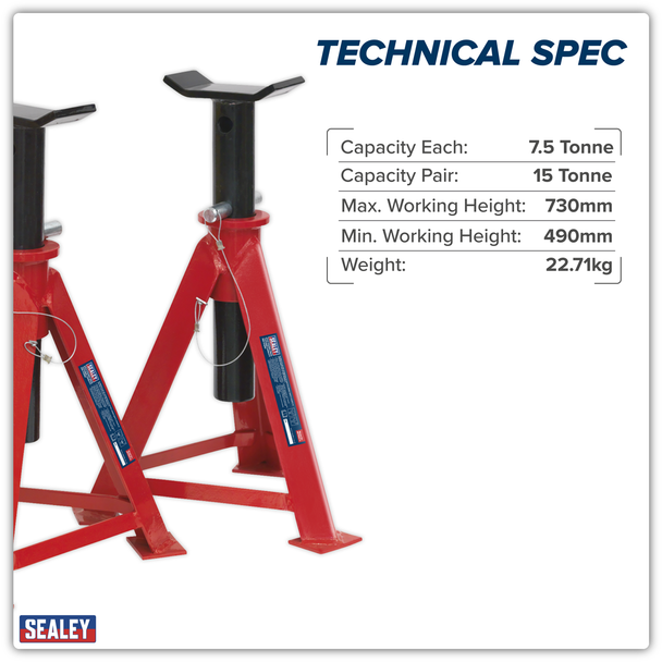 Sealey AS7500 | Axle Stands (Pair) 7.5 Tonne Capacity per Stand