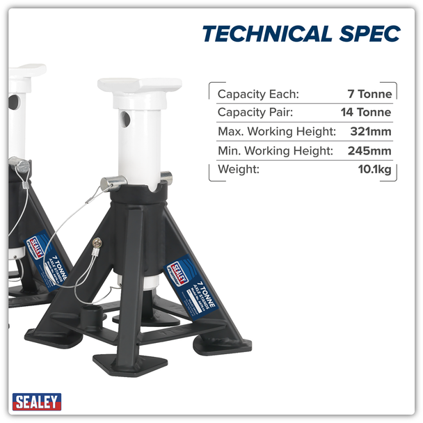 Sealey AS7S | Premier Short Axle Stands (Pair) 7 Tonne Capacity per Stand