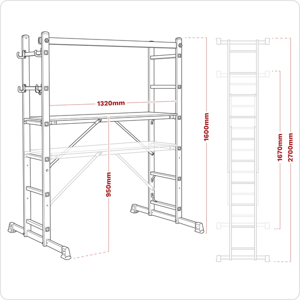Sealey ASCL2 | Scaffold Ladder 4-Way Aluminium - EN 131