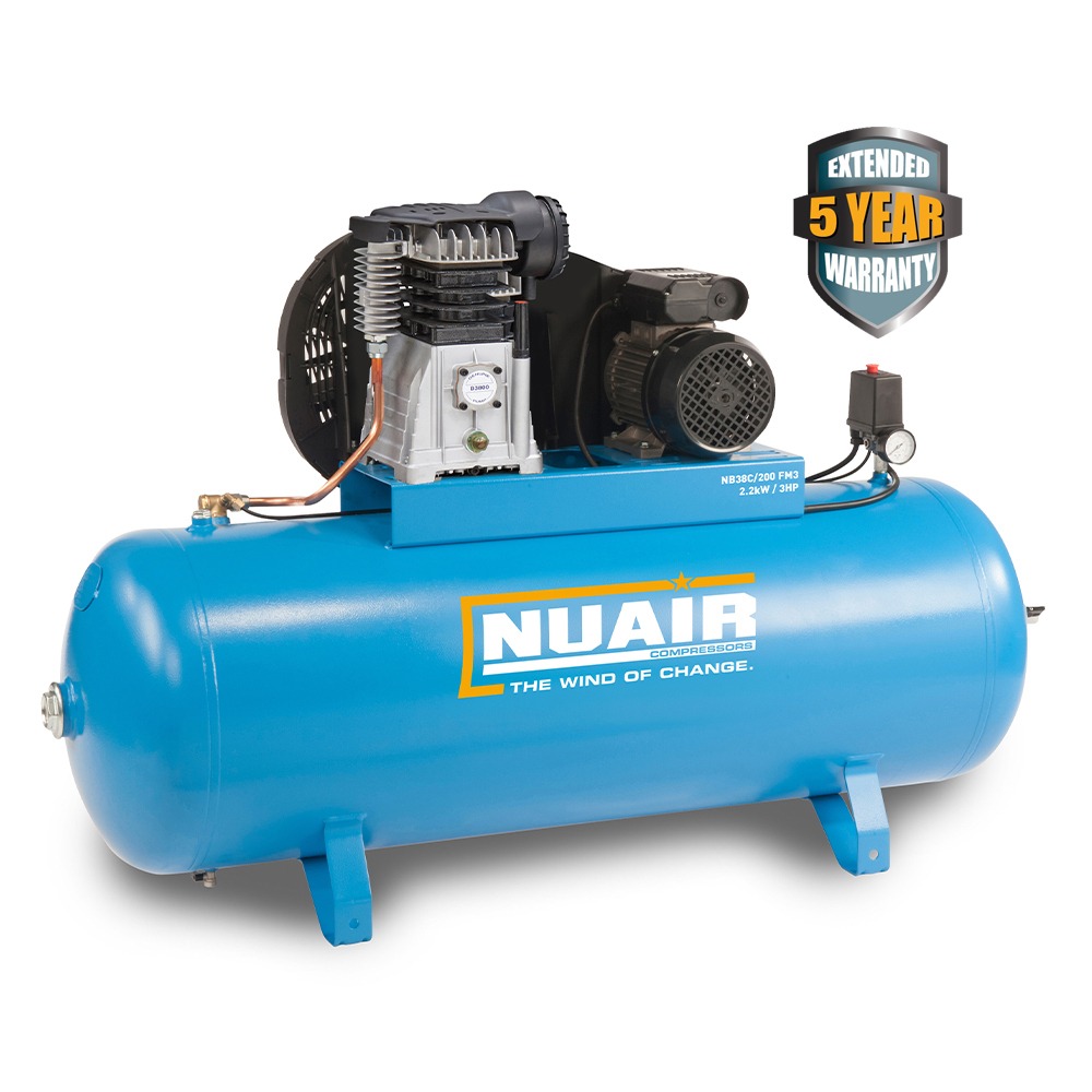 Nuair NB38C/200 FM3 PRO - 16A STATIONARY (230 Volt) | 13.95 CFM Piston Air Compressor