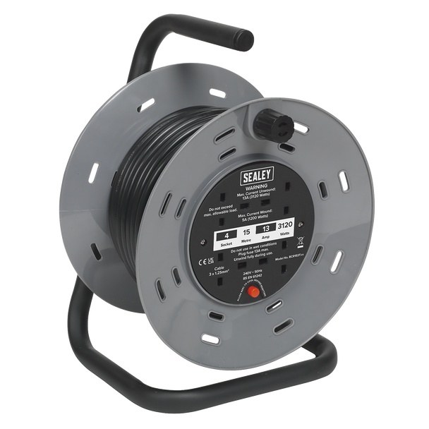 Sealey BCR153T | 15m Cable Reel with Thermal Trip 4 x 230V