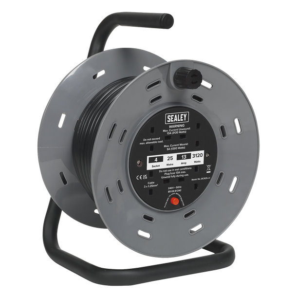 Sealey BCR25 | 25m Cable Reel with Thermal Trip 4 x 230V