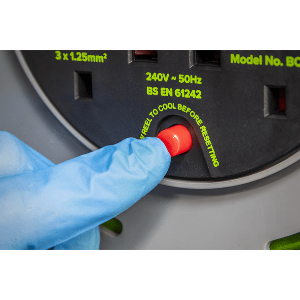 Sealey BCR50G | 50m Cable Reel with Thermal Trip 4 x 230V - Hi-Vis Green