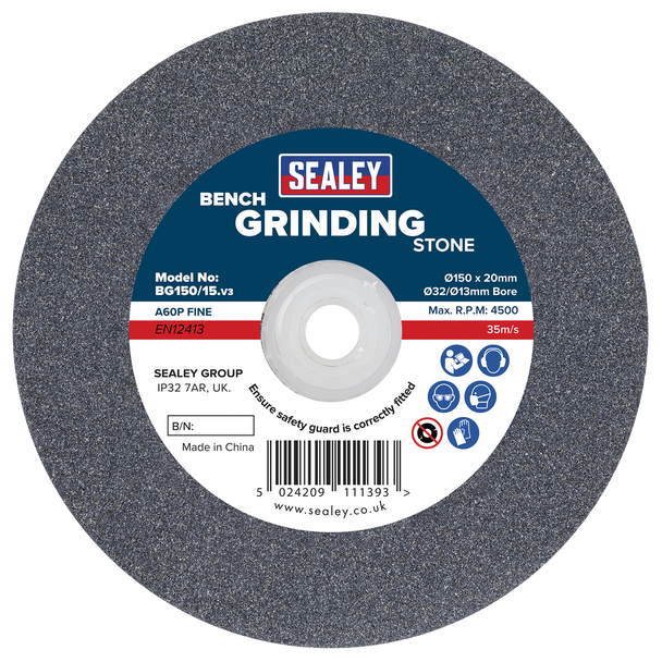 Sealey BG150/15 | 150 x 20mm Grinding Stone 32(13)mm Bore - A60P Fine