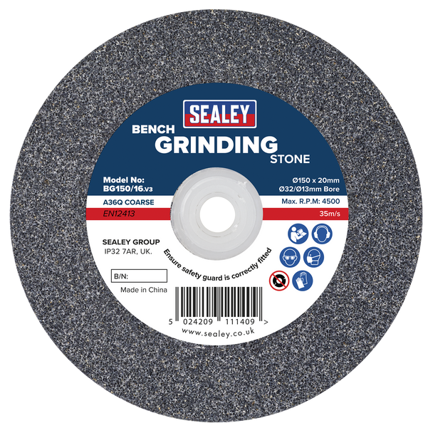 Sealey BG150/16 | 150 x 20mm Grinding Stone 32(13)mm Bore - A36Q Coarse