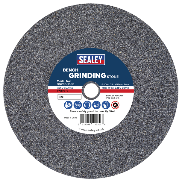 Sealey BG200/16 | 200 x 25mm Grinding Stone 16mm Bore - A36Q Coarse