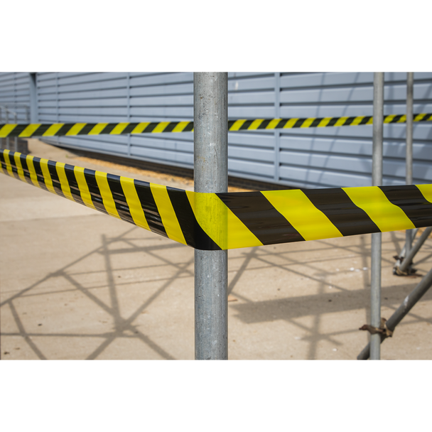Sealey BTBY ⏐ Non-Adhesive Hazard Warning Barrier Tape 80mm x 100m - Black/Yellow