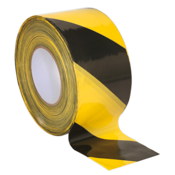 Sealey BTBY ⏐ Non-Adhesive Hazard Warning Barrier Tape 80mm x 100m - Black/Yellow