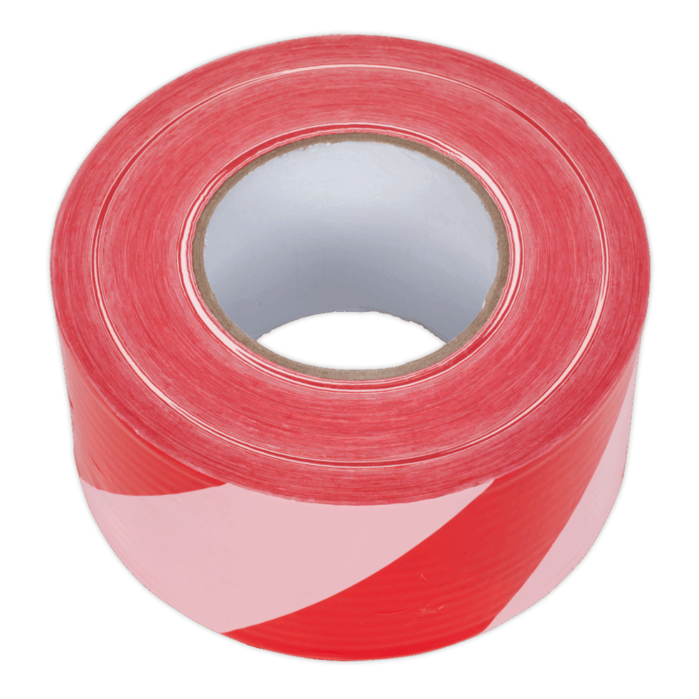 Sealey BTRW ⏐ Non-Adhesive Hazard Warning Barrier Tape 80mm x 100m - Red/White - Image 3