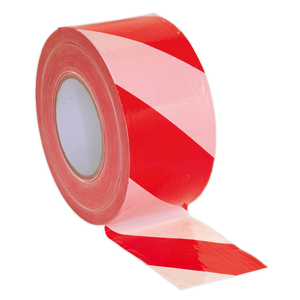 Sealey BTRW ⏐ Non-Adhesive Hazard Warning Barrier Tape 80mm x 100m - Red/White
