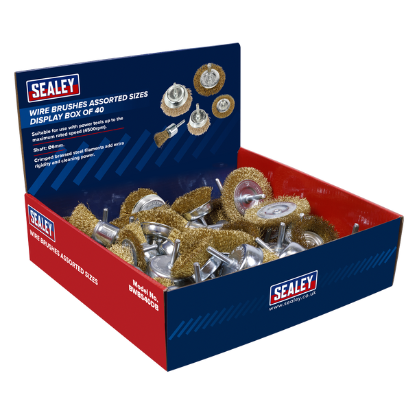 Sealey BWBS40DB⏐ Crimped Wire Brushes Assorted Sizes - Display Box of 40