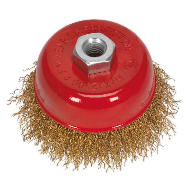 Sealey CBC752 │ 75mm Brassed Steel Crimped Wire Cup Brush M14 x 2mm