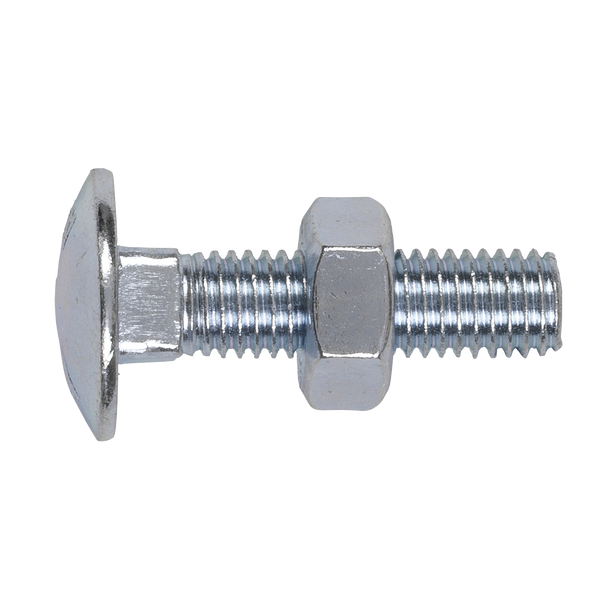 Sealey CBN1040 │ Zinc Plated Coach Bolt & Nut M10 x 40mm, DIN 603 - Pack of 50