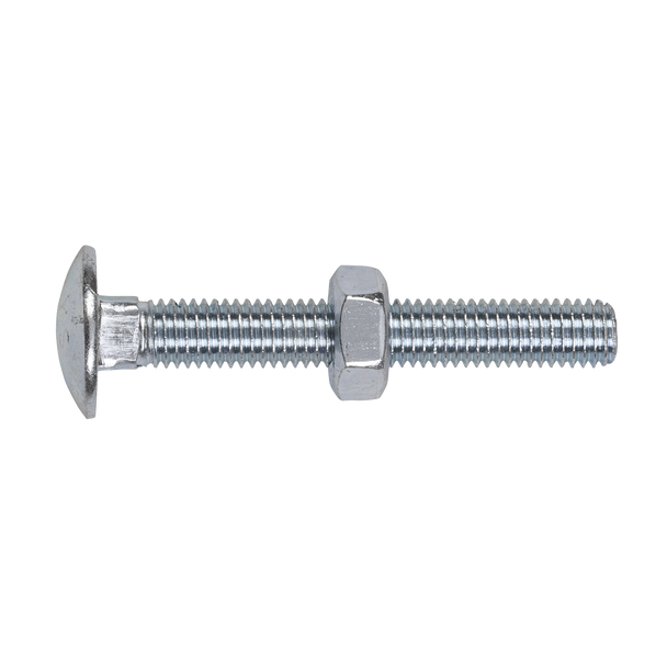 Sealey CBN1075 │ Zinc Plated Coach Bolt & Nut M10 x 75mm, DIN 603 - Pack of 50