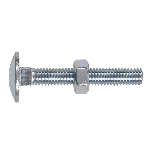 Sealey CBN640 │ Zinc Plated Coach Bolt & Nut M6 x 40mm, DIN 603 - Pack of 100