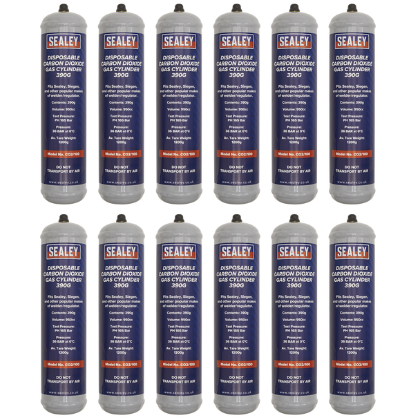 Sealey CO2/100/12 │ Disposable Carbon Dioxide Gas Cylinder 390g - Box of 12