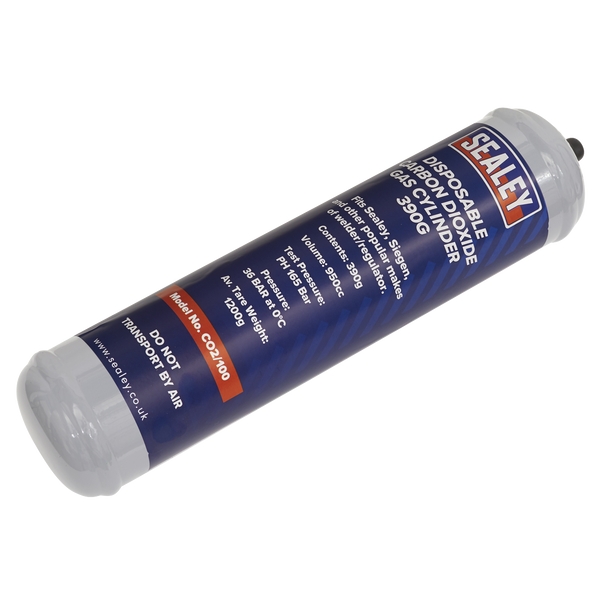 Sealey CO2/100/12 │ Disposable Carbon Dioxide Gas Cylinder 390g - Box of 12