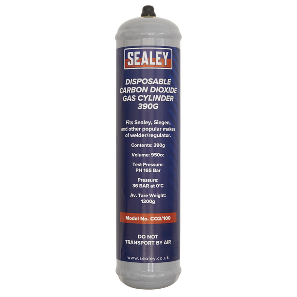 Sealey CO2/100/12 │ Disposable Carbon Dioxide Gas Cylinder 390g - Box of 12