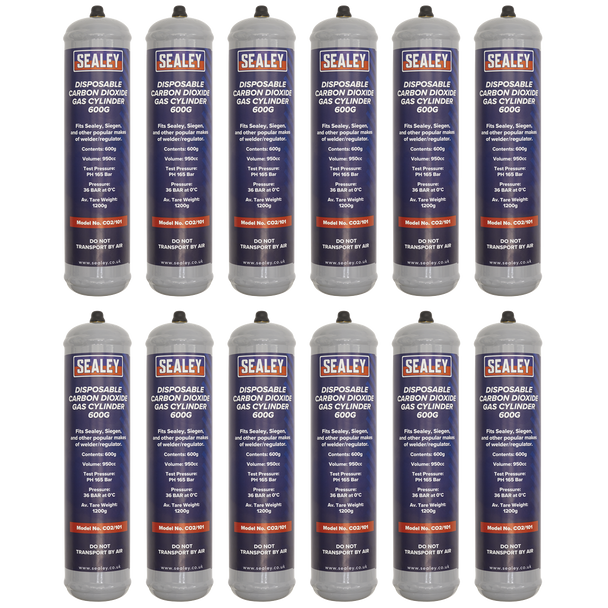 Sealey CO2/101/12 │ Disposable Carbon Dioxide Gas Cylinder 600g - Box of 12
