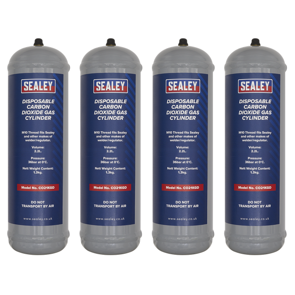 Sealey CO21KGD4 │ Disposable Carbon Dioxide Gas Cylinder 1.3kg - Pack of 4