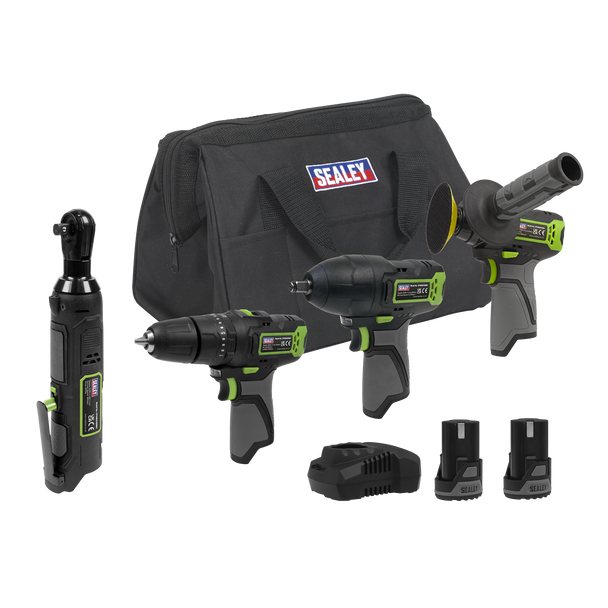 Sealey CP108VCOMBO1EU │	 4 x SV10.8 Series Cordless Power Kit 10.8V - 2 Batteries & Euro Plug