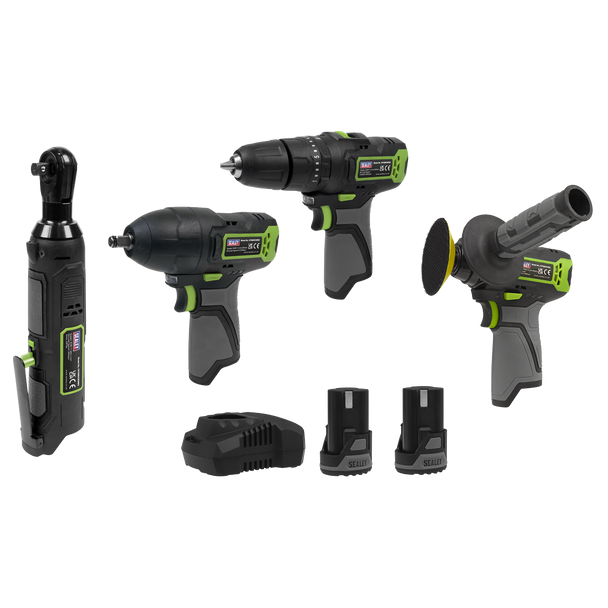 Sealey CP108VCOMBO1EU │	 4 x SV10.8 Series Cordless Power Kit 10.8V - 2 Batteries & Euro Plug