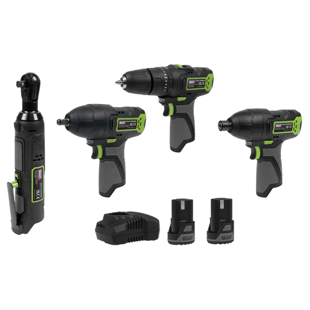 Sealey CP108VCOMBO2EU │ 4 x SV10.8 Series Cordless Power Tool Kit 10.8V - 2 Batteries & Euro Plug