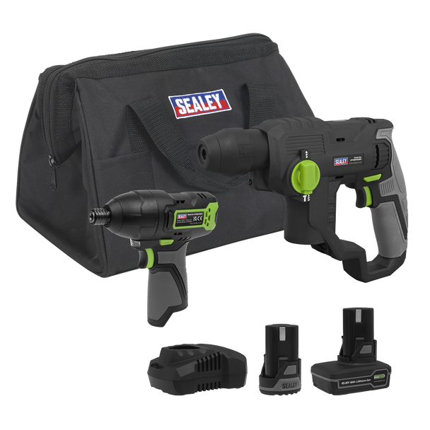 Sealey CP108VCOMBO4EU │ 2 x SV10.8 Series Cordless Power Tool Kit 10.8V - 2 Batteries & Euro Plug