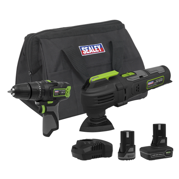 Sealey CP108VCOMBO5EU │ 2 x SV10.8 Series Cordless Power Tool Kit 10.8V - 2 Batteries & Euro Plug