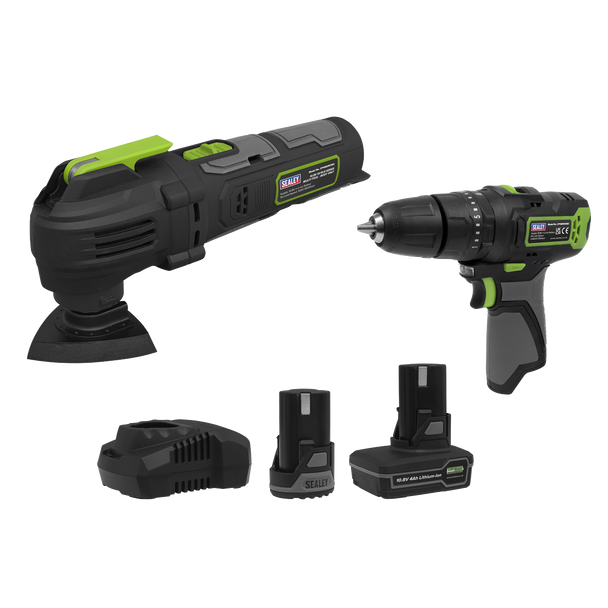 Sealey CP108VCOMBO5EU │ 2 x SV10.8 Series Cordless Power Tool Kit 10.8V - 2 Batteries & Euro Plug
