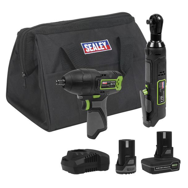 Sealey CP108VCOMBO6EU │ 2 x SV10.8 Series Cordless Power Tool Kit 10.8V - 2 Batteries & Euro Plug