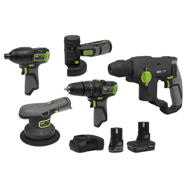 Sealey CP108VCOMBO7EU │ 5 x SV10.8 Series Cordless Power Kit 10.8V - 2 Batteries & Euro Plug