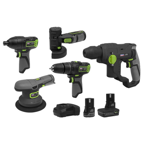 Sealey CP108VCOMBO7 │ 5 x SV10.8 Series Cordless Power Tool Kit 10.8V - 2 Batteries