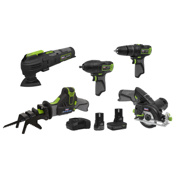 Sealey CP108VCOMBO8EU │ 5 x SV10.8 Series Cordless Power Kit 10.8V - 2 Batteries & Euro Plug