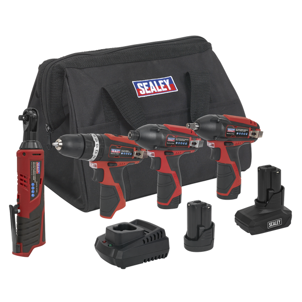 Sealey CP1200COMBO │ 4 x SV12 Series Cordless Power Tool Kit 12V - 2 Batteries