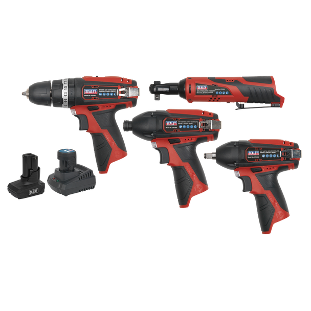 Sealey CP1200COMBO │ 4 x SV12 Series Cordless Power Tool Kit 12V - 2 Batteries