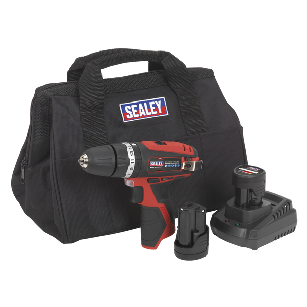 Sealey CP1201KIT │ SV12 Series 10mm Cordless Combi Drill Kit 12V 2Ah - 2 Batteries