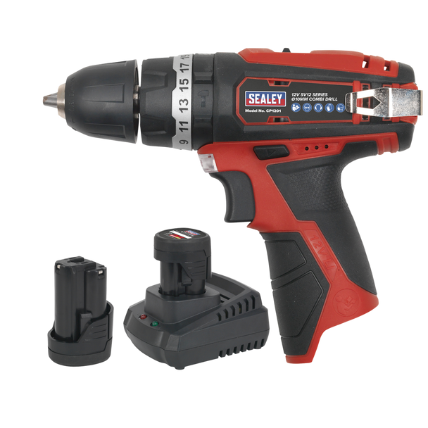Sealey CP1201KIT │ SV12 Series 10mm Cordless Combi Drill Kit 12V 2Ah - 2 Batteries