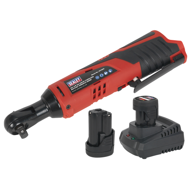 Sealey CP1202KIT │ SV12 Series 3/8"Sq Drive Cordless Ratchet Wrench Kit 12V 2Ah - 2 Batteries