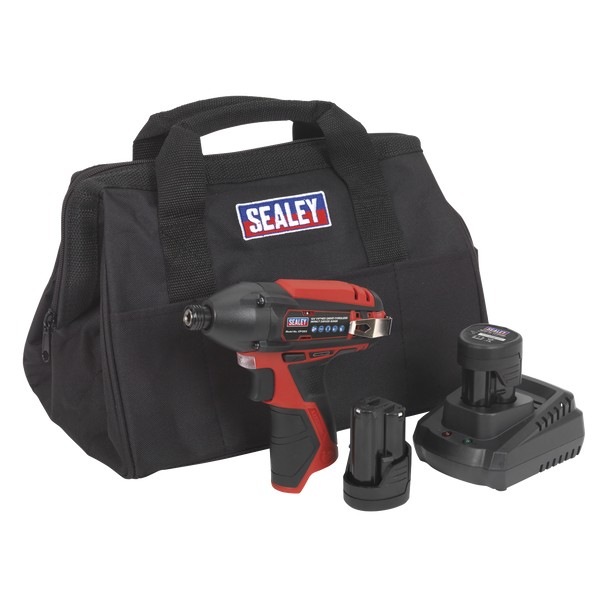 Sealey CP1203KIT │ SV12 Series 1/4"Hex Drive Cordless Impact Driver Kit 12V 2Ah - 2 Batteries
