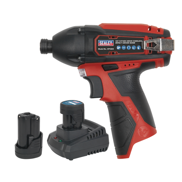 Sealey CP1203KIT │ SV12 Series 1/4"Hex Drive Cordless Impact Driver Kit 12V 2Ah - 2 Batteries