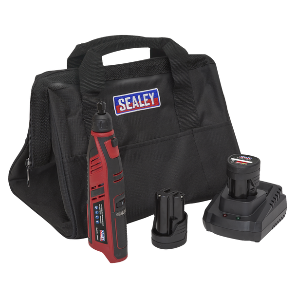 Sealey CP1207KIT │ SV12 Series Cordless Multipurpose Rotary Tool & Engraver Kit 49pc 12V 2Ah - 2 Batteries