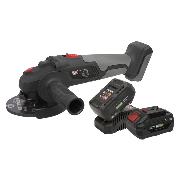 Sealey CP20VAGXKIT │ Premier SV20 Series 115mm Brushless Cordless Angle Grinder Kit 20V 4Ah - 2 Batteries